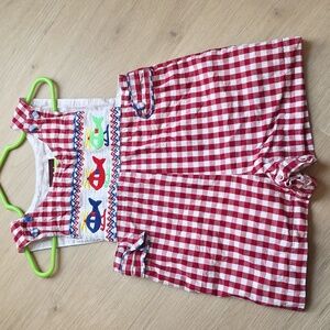 Lil Cactus Gingham Smocked Helicopter Shortalls Size 18-24M